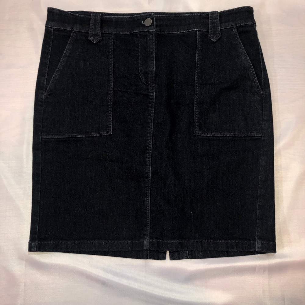 ANN TAYLOR DARK WASH DENIM JEAN SKIRT HIGH RISE 8